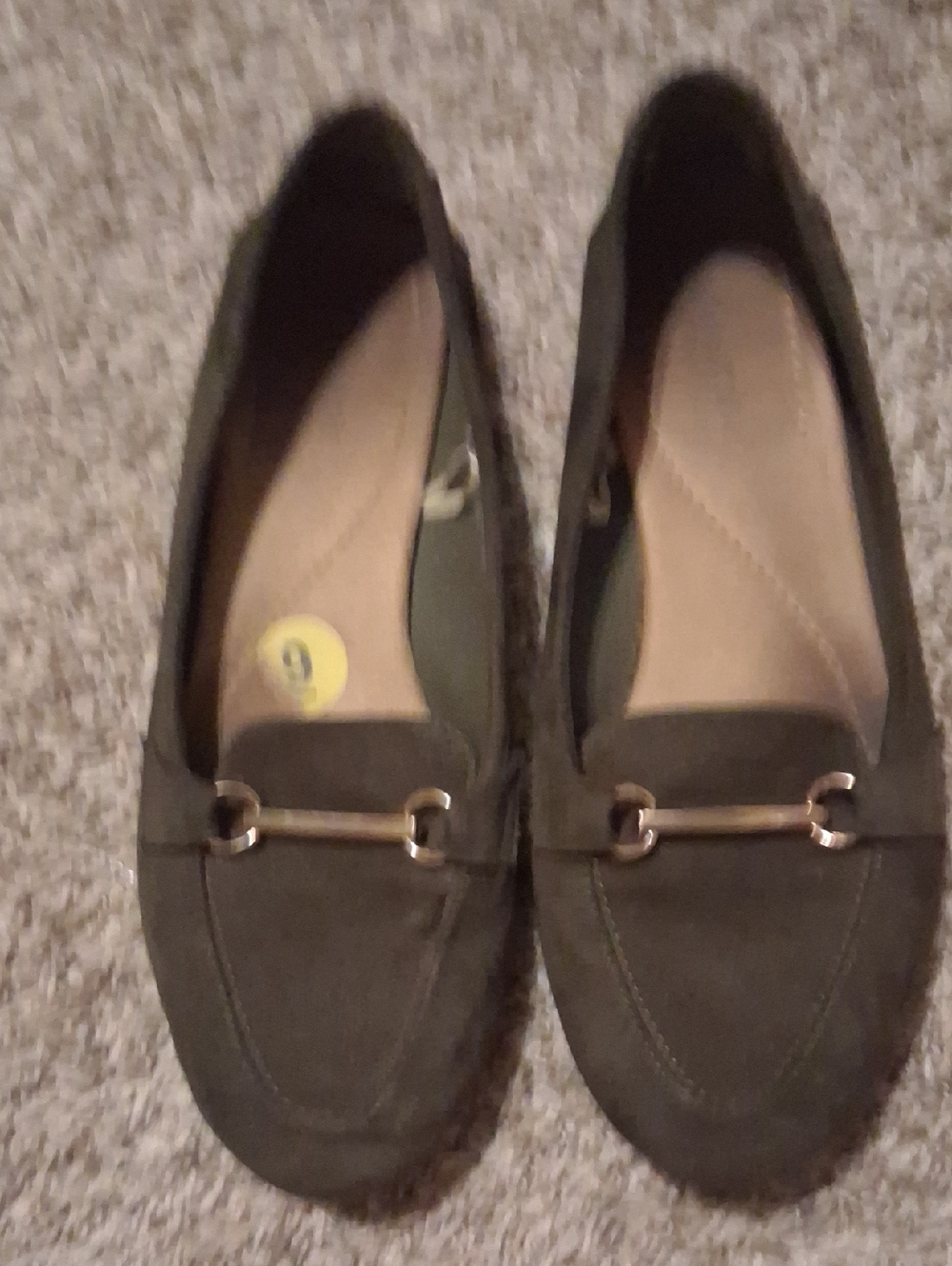 Women's Olive Green Loafers with Gold Bit Detail